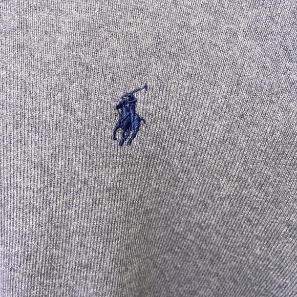Mens Medium Gray Polo Pullover Crewneck, w Navy Blue Logo - Picture 4 of 8